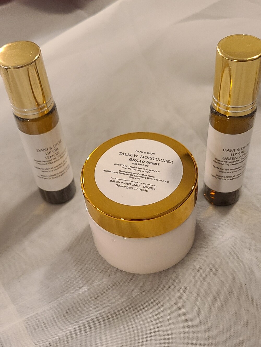 New Dani & Dior Bundle 2oz. Tallow Moisturizer BR 540 Scent & 2 Lip Oils